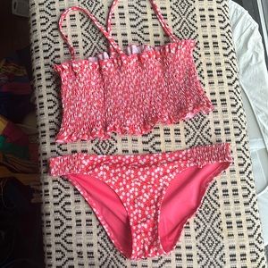 Solid & Striped pink ditsy floral bathing suit smocked top